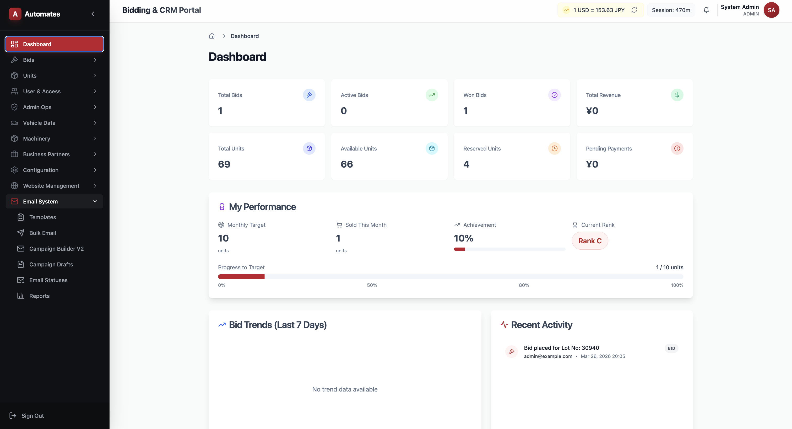 Automates Japan CRM screenshot